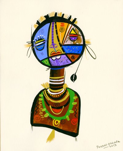 الوجه الجيد للألوان ، 2013 (وسائط مختلطة على البطاقة) بواسطة Oglafa Ebitari Perrin